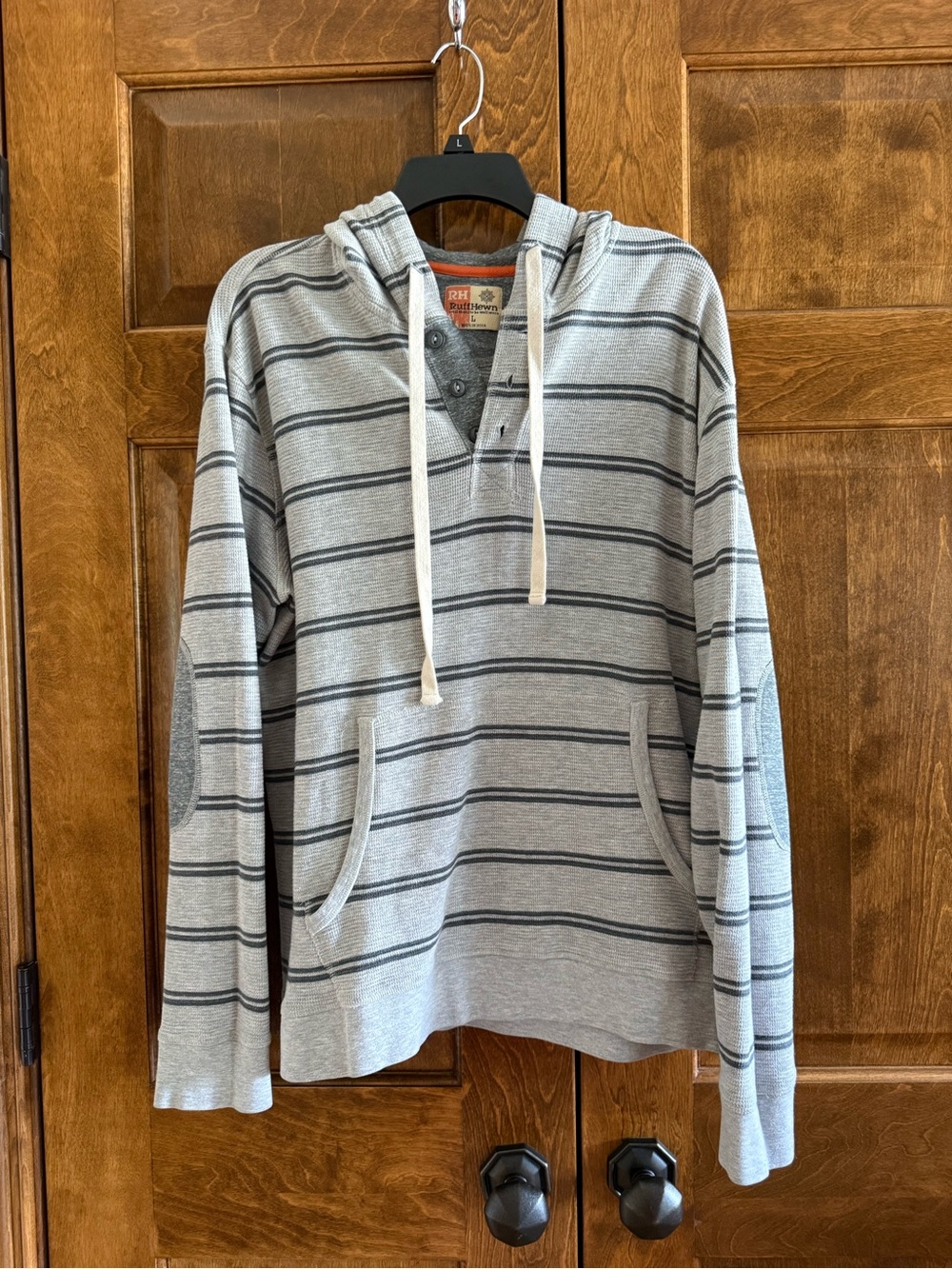 Ruff Hewn Grey Knit Striped Hoodie - Men's Size Large